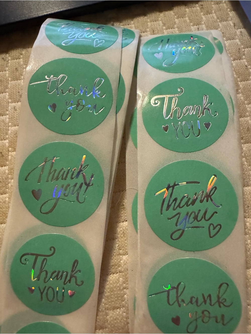 ★ Mint Green Holographic Thank You Stickers Packaging Labels 60 Pack